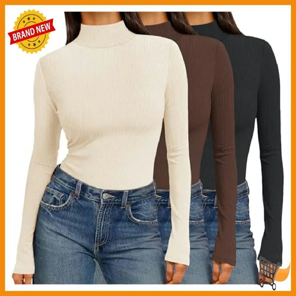 3 Pack Ribbed Turtleneck Thermal Tops Long Sleeve Layer Tees Basic Pullover